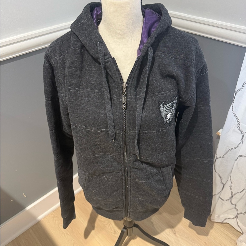 Fox Racing Black Zip-Up Hoodie with Purple Lining Size Medium